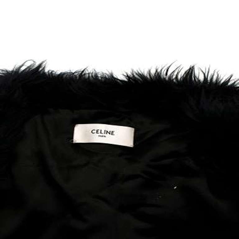 Celine Black Shaggy Mid-Length Shearling Coat For Sale 4