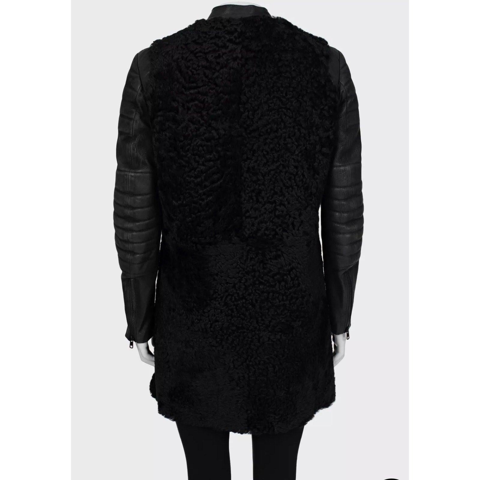 Nero Celine, cappotto nero con maniche in pelle e shearling Sz.IT40/S in vendita