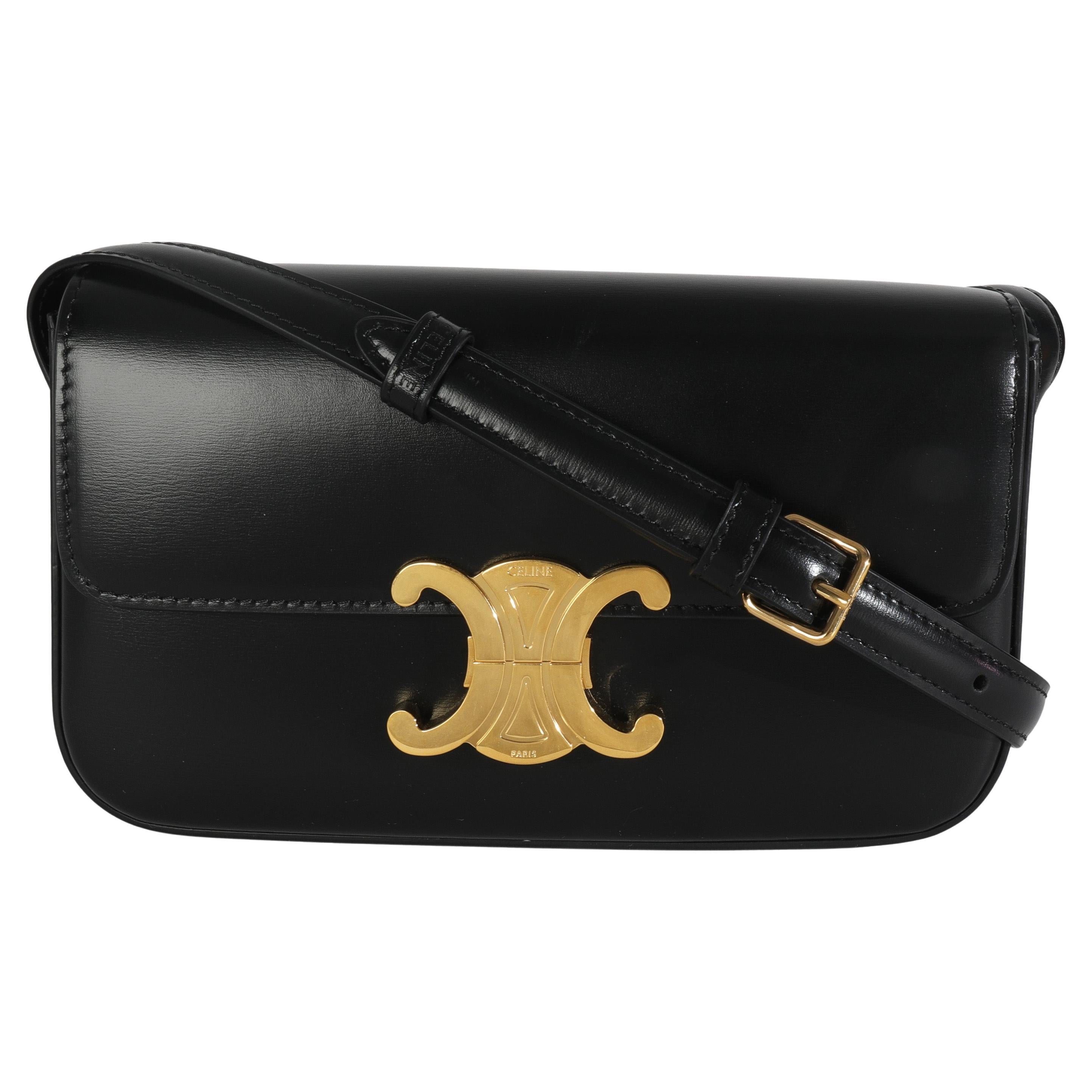 Celine Black Shiny Calfskin Claude Triomphe Shoulder Bag
