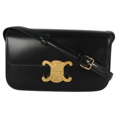 Celine Black Shiny Calfskin Claude Triomphe Shoulder Bag