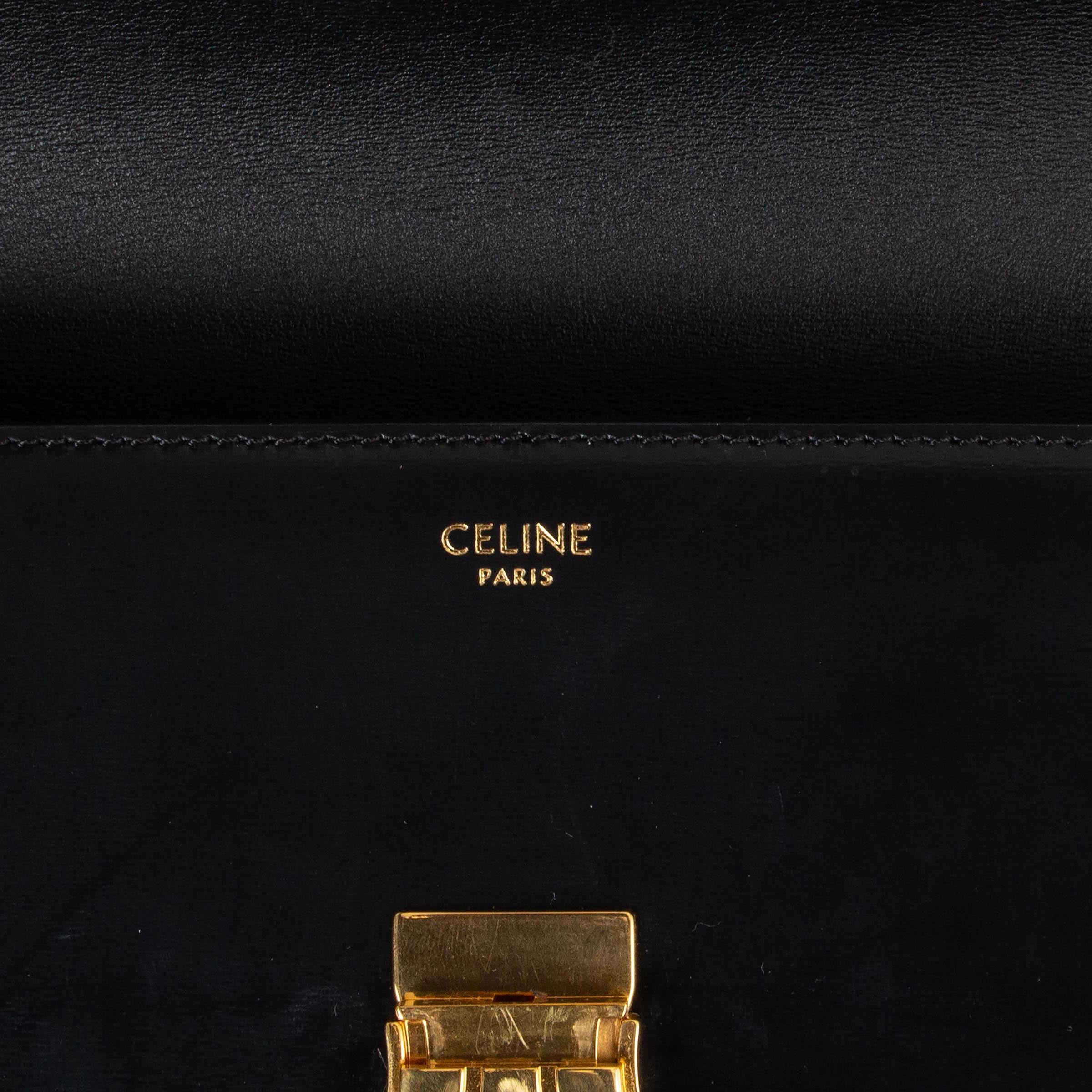Bolso de hombro CLAUDE de piel de becerro brillante negra de CELINE en venta 1
