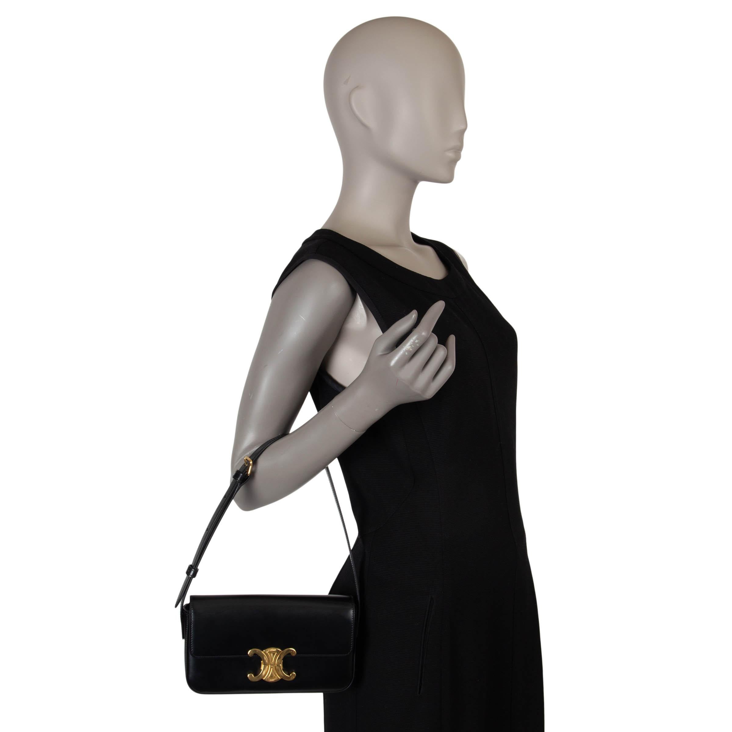 Bolso de hombro CLAUDE de piel de becerro brillante negra de CELINE en venta 3