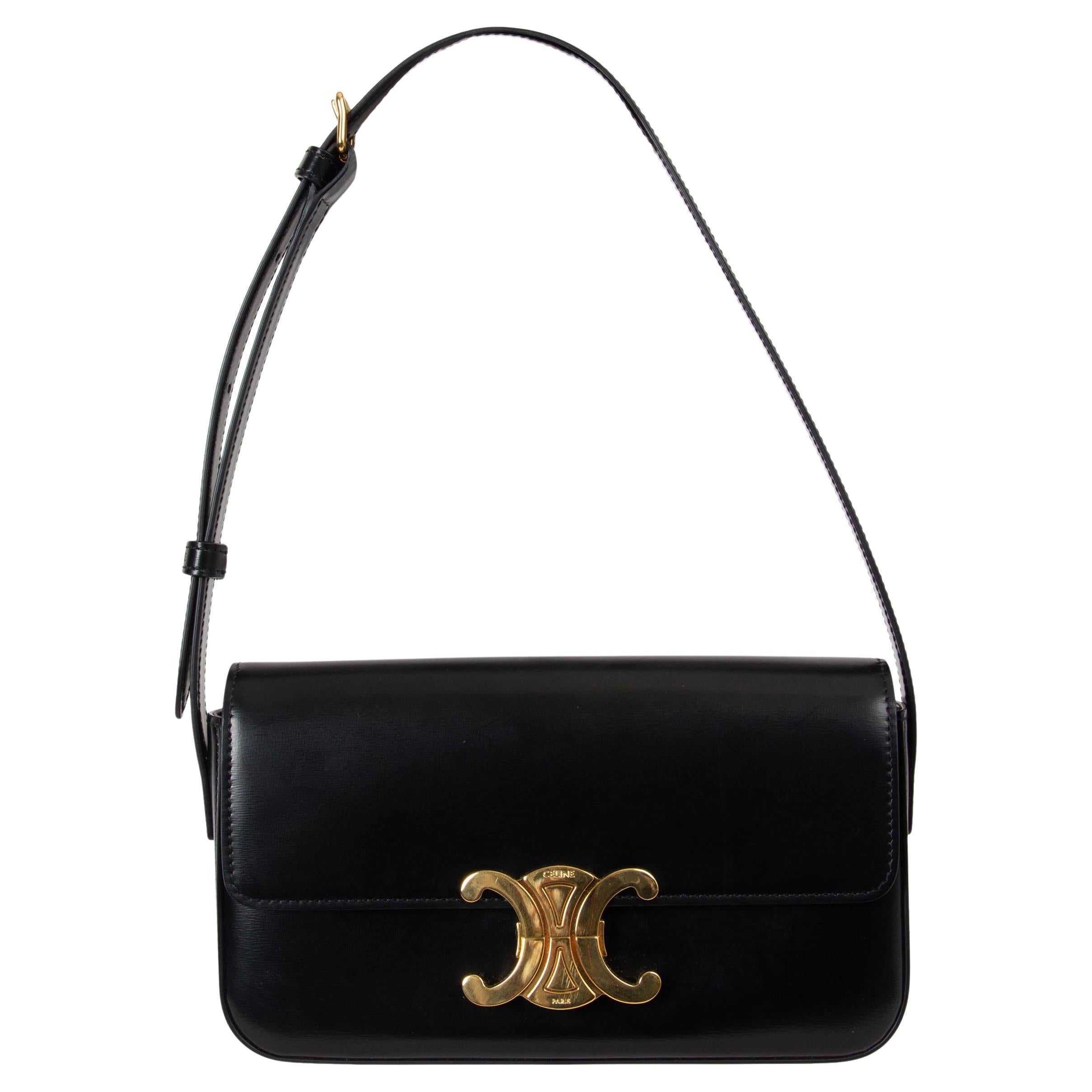 Bolso de hombro CLAUDE de piel de becerro brillante negra de CELINE en venta