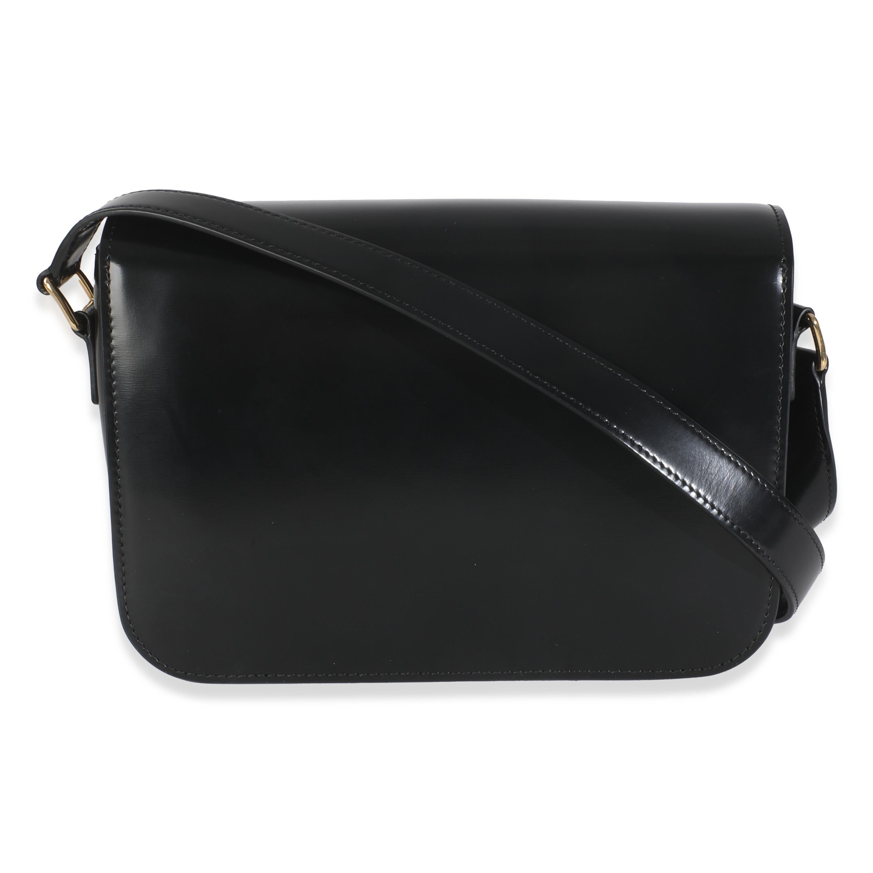 Listing Title: Celine Black Shiny Calfskin Medium Triomphe Bag
SKU: 145885
MSRP: 4150.00 USD
Condition: Pre-owned 
Handbag Condition: Excellent
Condition Comments: Item is in excellent condition and displays light signs of wear. Light scratches