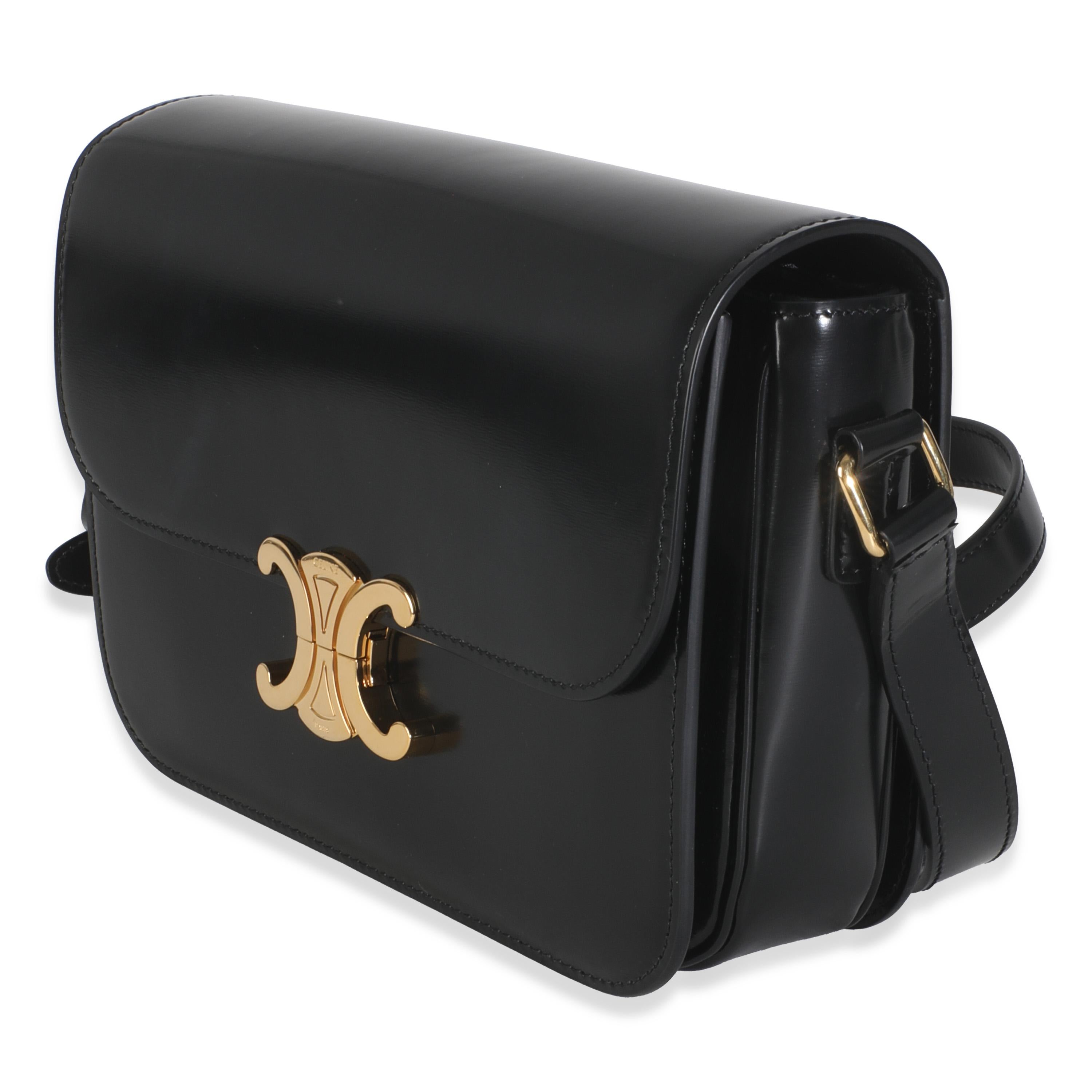 Women's or Men's Celine Black Shiny Calfskin Medium Triomphe Bag For Sale