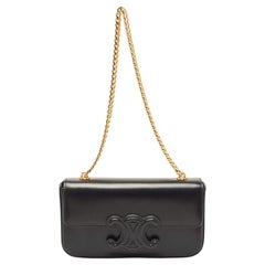 Celine Black Shiny Leather Triomphe Shoulder Bag