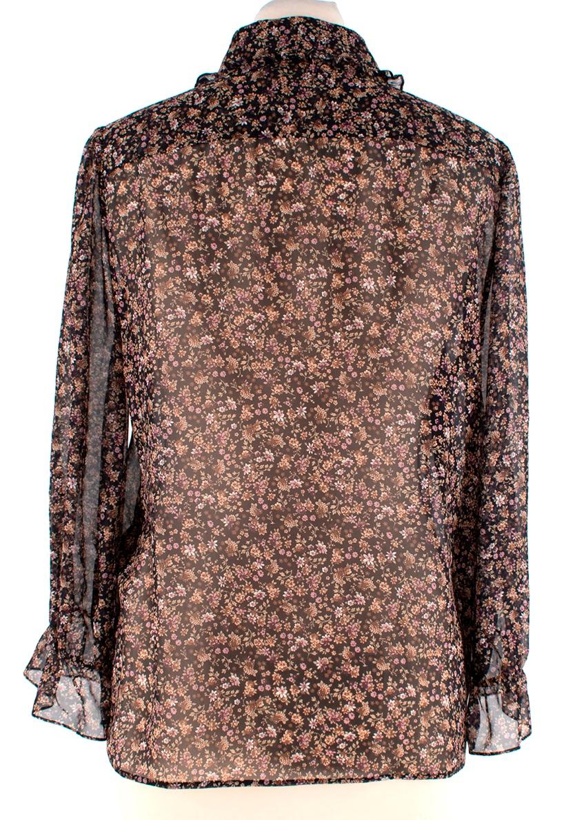 Celine Black Silk Chiffon Ditzy Floral Print Blouse In Excellent Condition For Sale In London, GB