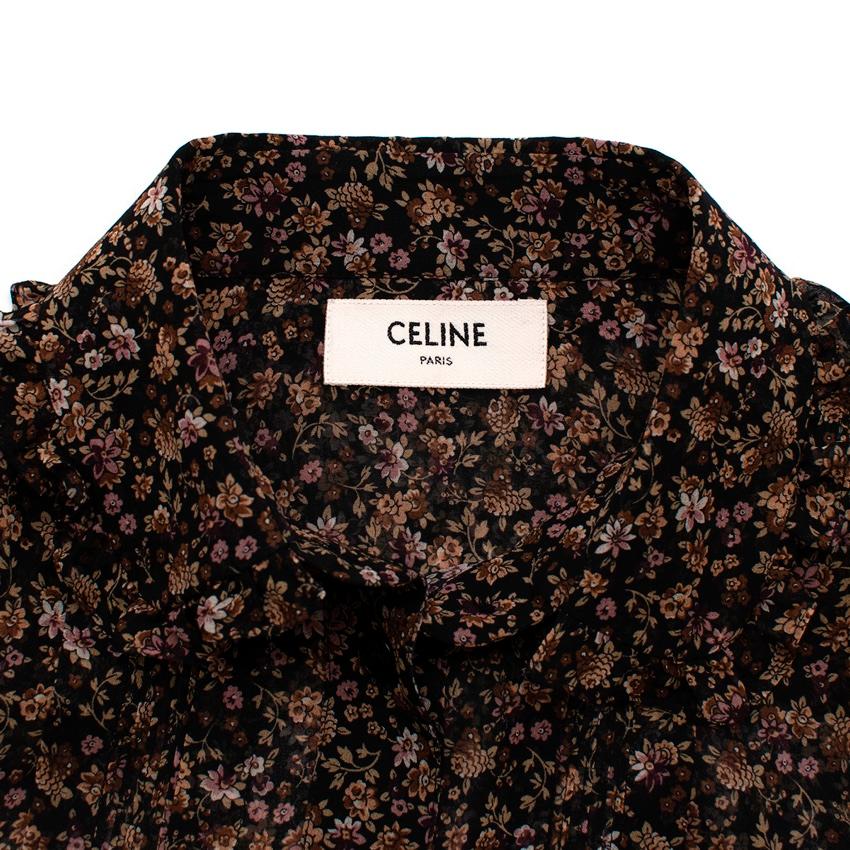 Women's Celine Black Silk Chiffon Ditzy Floral Print Blouse For Sale