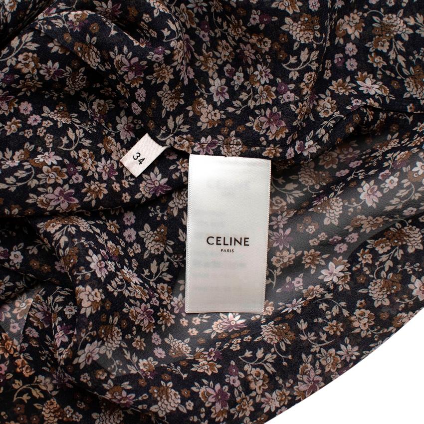 Celine Black Silk Chiffon Ditzy Floral Print Blouse For Sale 4