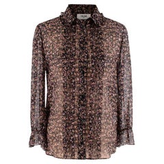 Celine Black Silk Chiffon Ditzy Floral Print Blouse