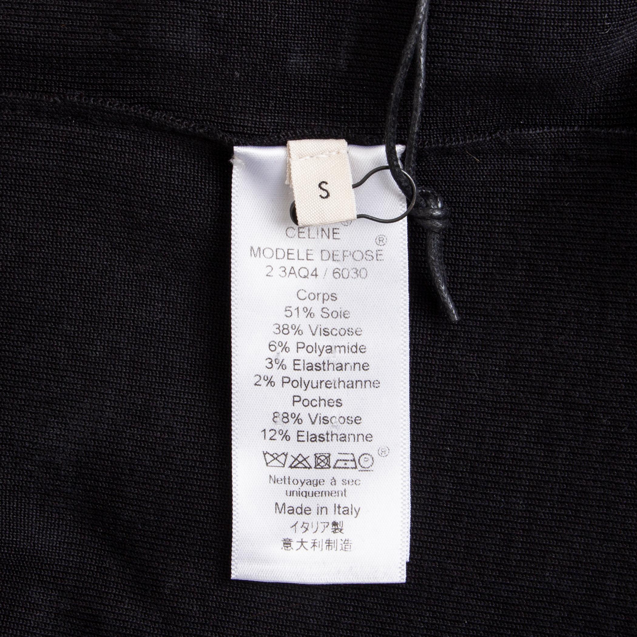 Women's CELINE black silk PATCH POCKET KEYHOLE Sweater S