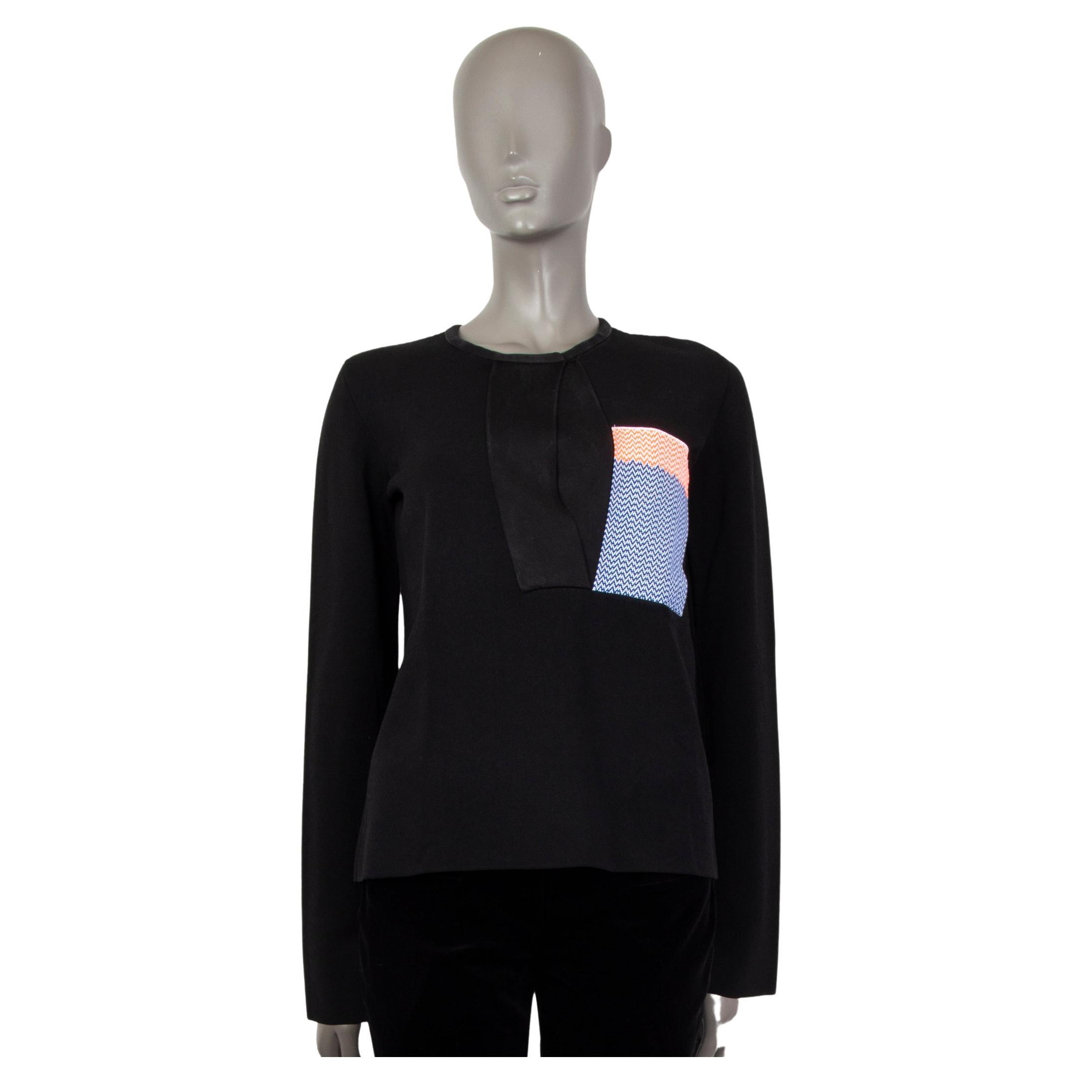 CELINE black silk PATCH POCKET KEYHOLE Sweater S