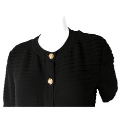Celine Black Silk Short Sleeve Button-Up Top