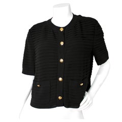 Celine Black Silk Short Sleeve Button-Up Top