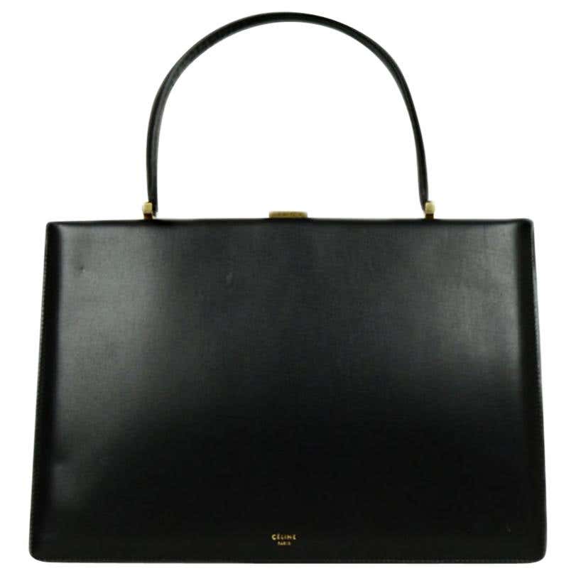 Celine Black Sleek Calfskin Leather Medium Clasp Bag rt. $4,200 For ...