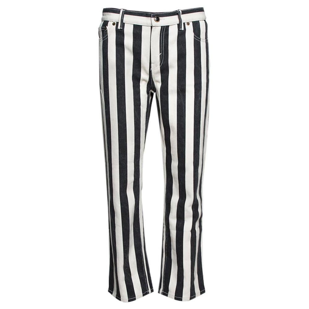 Celine Black Striped Cotton Denim Cropped Pants M For Sale at
