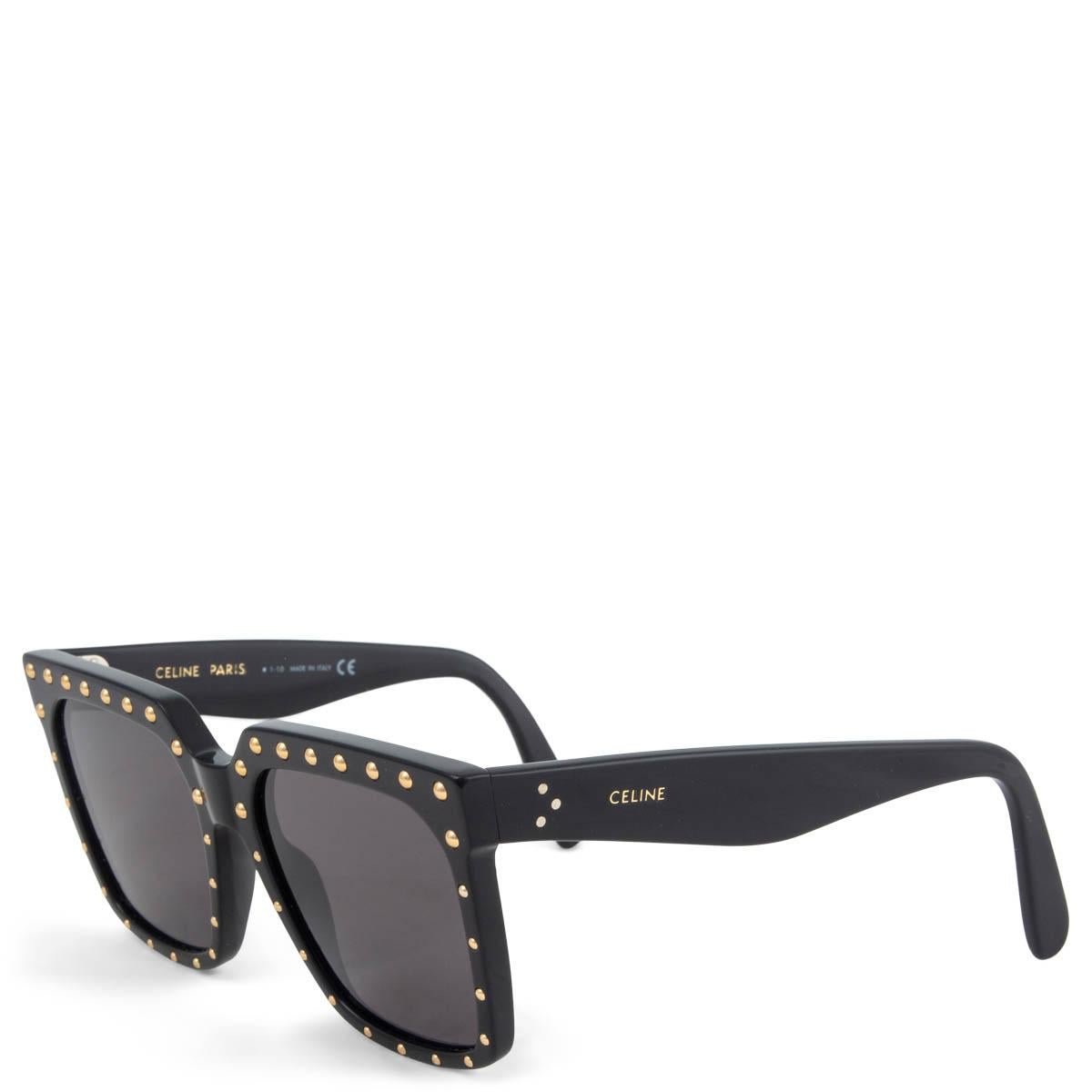 100% authentic Celine CL4055IS geometric black acetate sunglasses with grey lenses. Embellished with gold-tone studds around the frame. Have been worn and are in excellent condition. Come with soft case. 

Measurements
Model	CL4055IS
Width	14cm