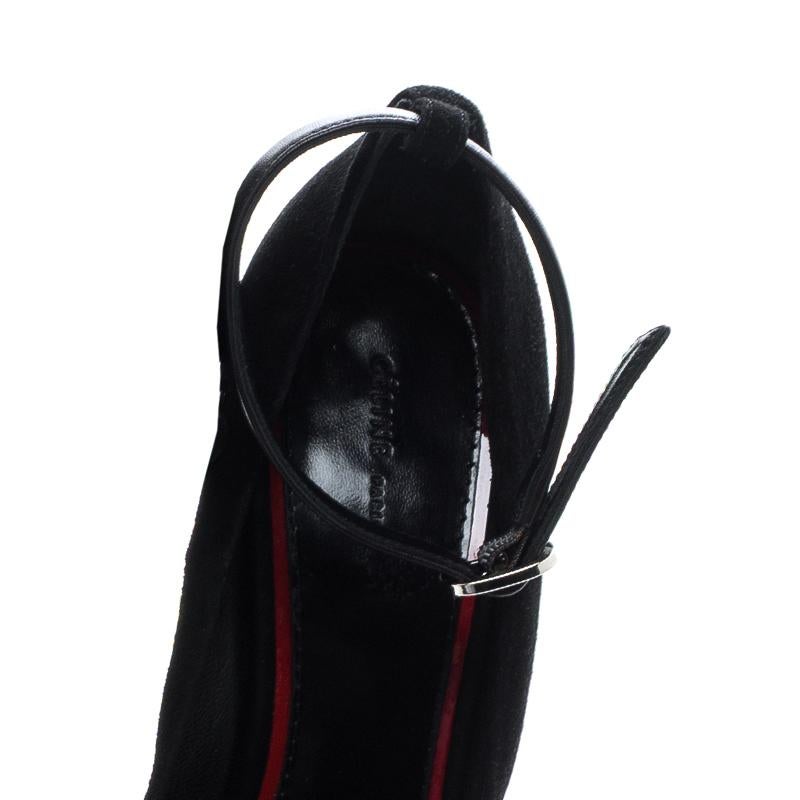 Cèline Black Suede Color Block Wedge Ankle Strap Pumps Size 38 3