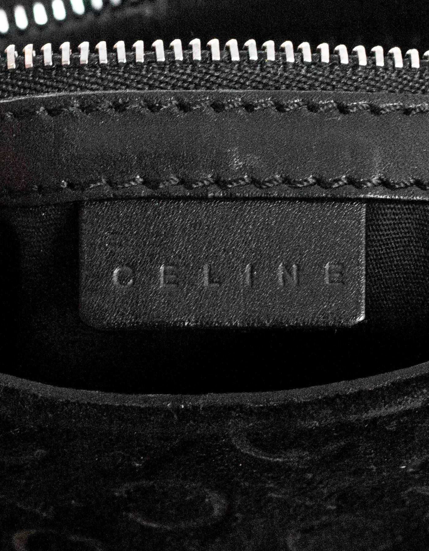 Women's  Celine Black Suede Embossed C Logo Shoulder Bag