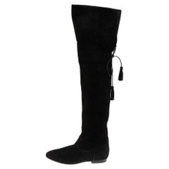 Celine Black Suede Fringe Thigh High Boots Size 39