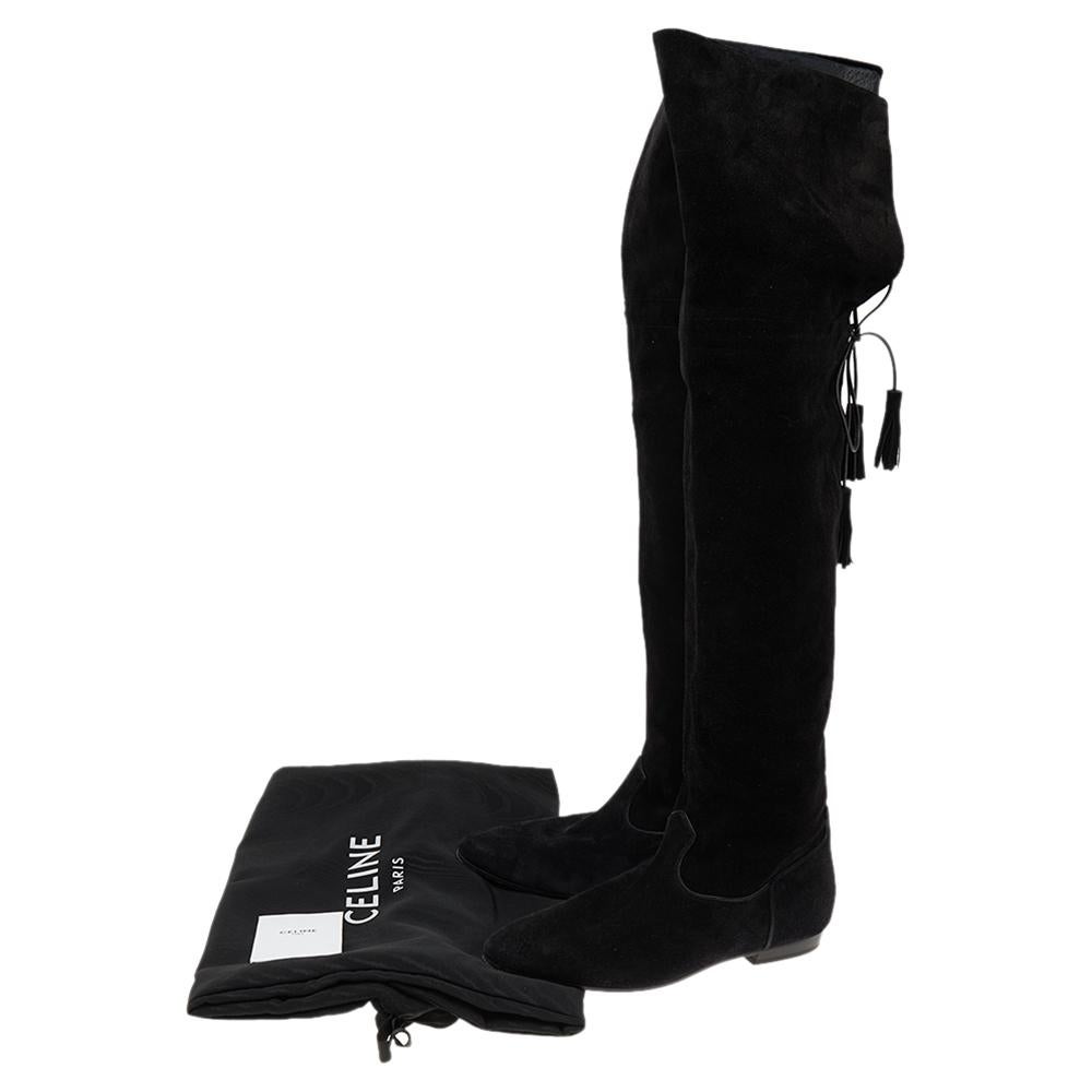 Celine Black Suede Fringe Thigh High Boots Size 39 2
