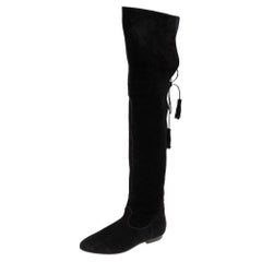 Celine Black Suede Fringe Thigh High Boots Size 39