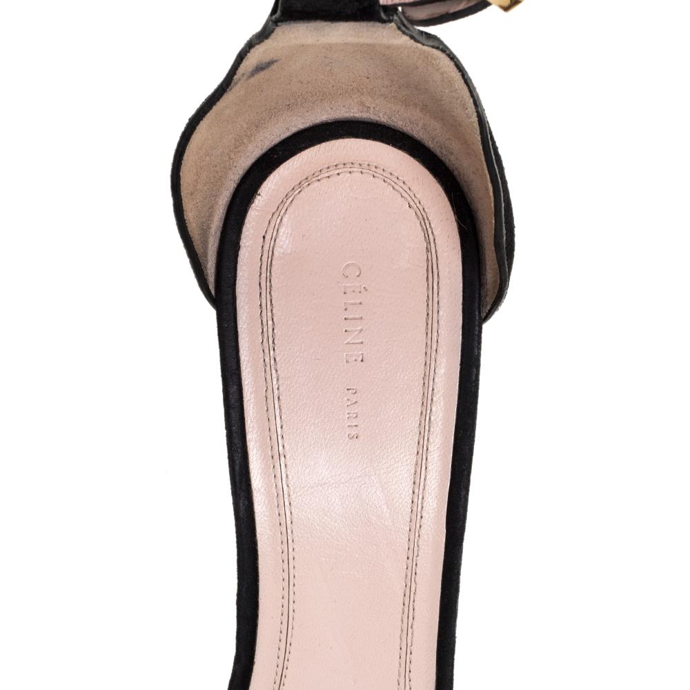 Celine Black Suede Iconic Ankle Strap Sandals Size 39 2