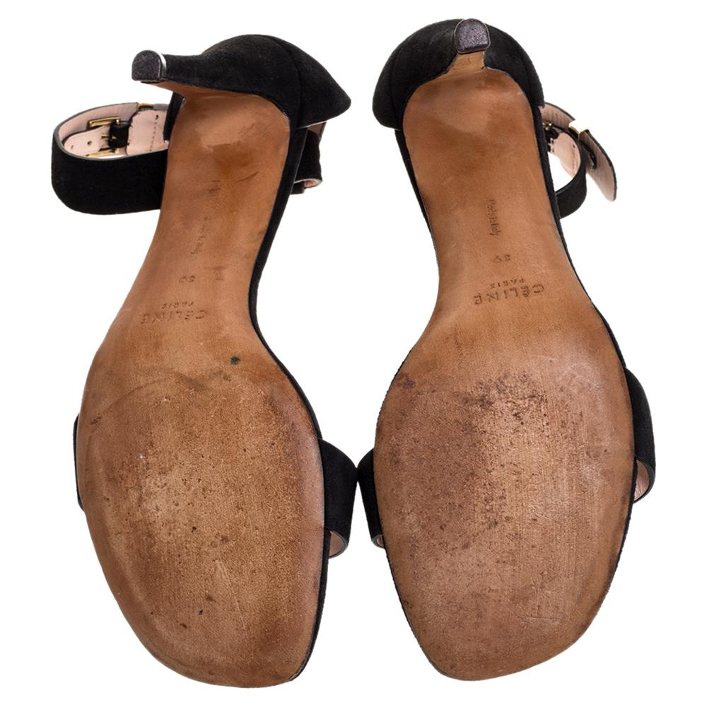 Celine Black Suede Iconic Ankle Strap Sandals Size 39 3
