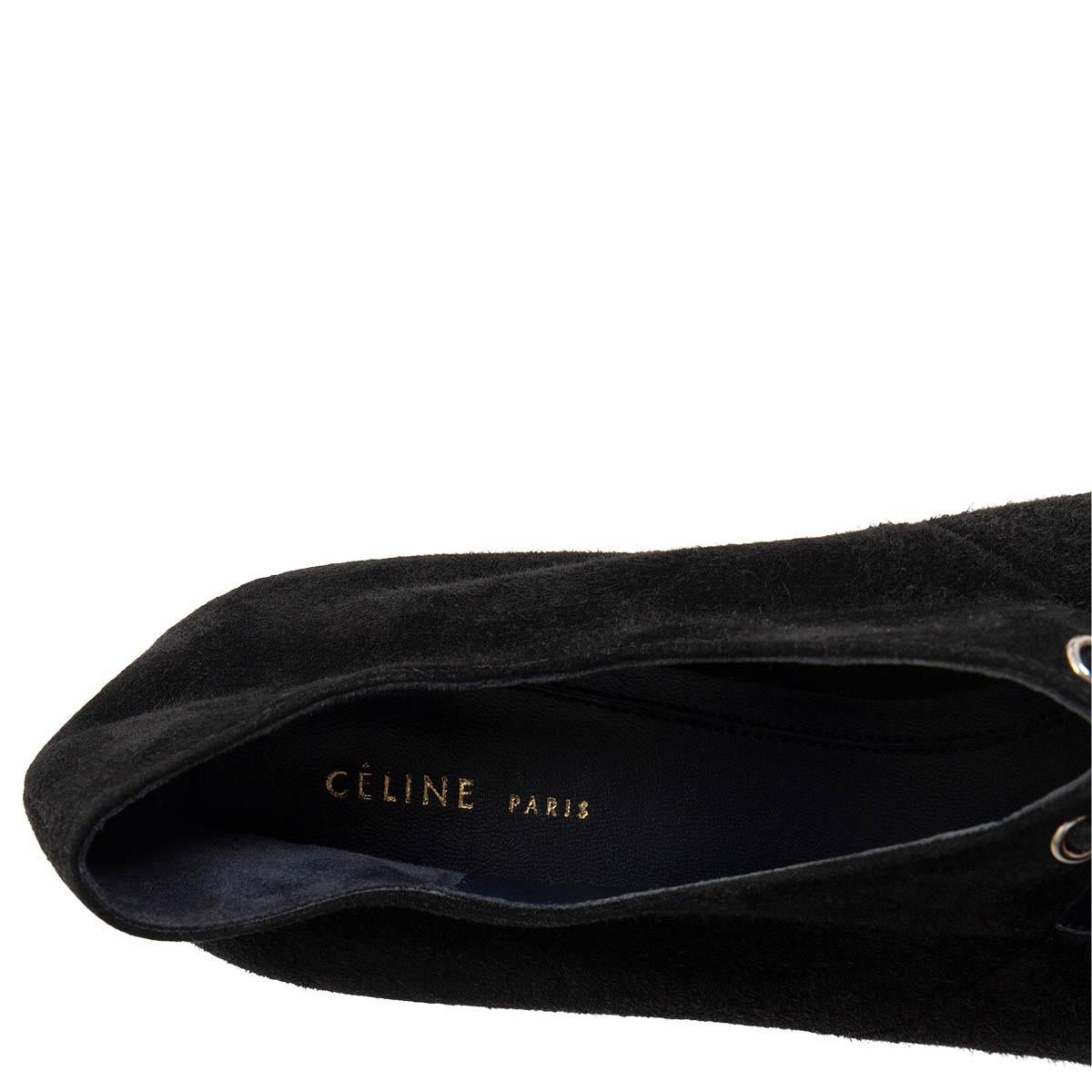 Black CELINE black suede KITTEN HEEL Pumps Shoes 37.5