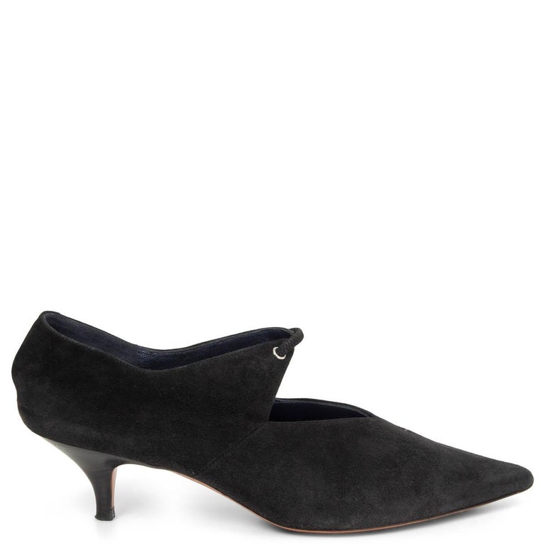 CELINE black suede KITTEN HEEL Pumps Shoes 37.5 For Sale at 1stDibs
