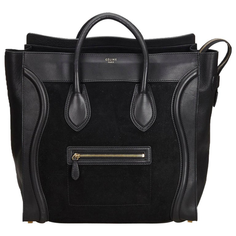 Celine Black Suede Leather Luggage Tote Bag France