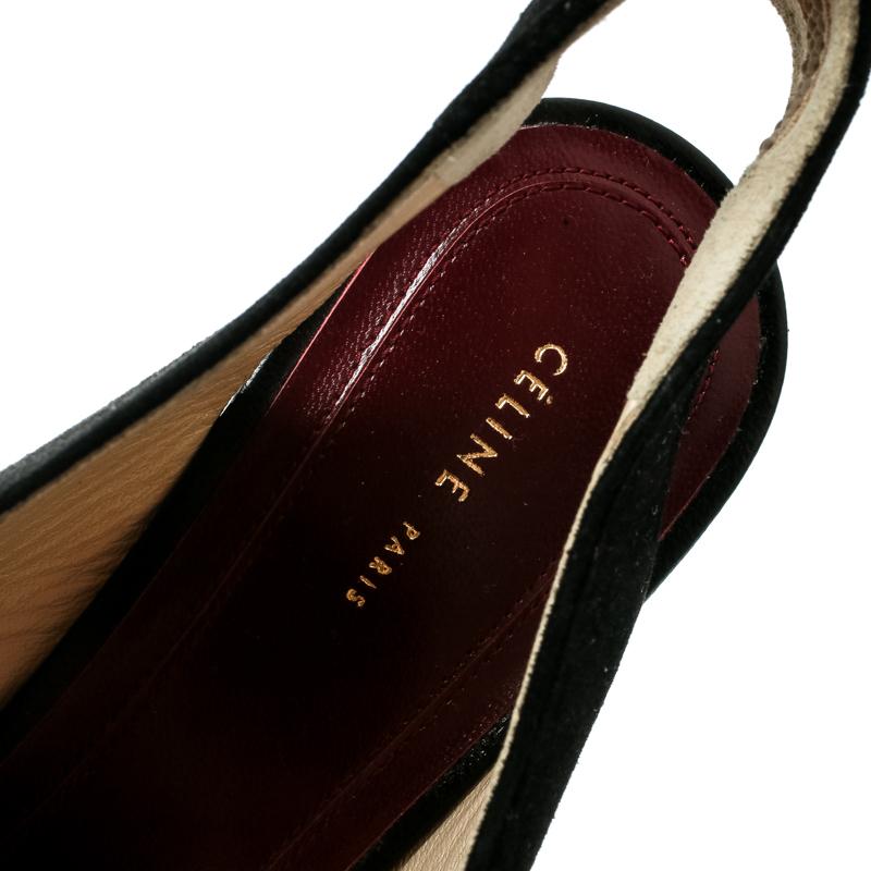 Women's Céline Black Suede Leather Slingback Wedge Sandals Size 37