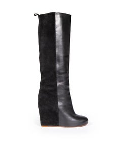 Céline Black Suede & Leather Wedge Boots Size IT 37.5