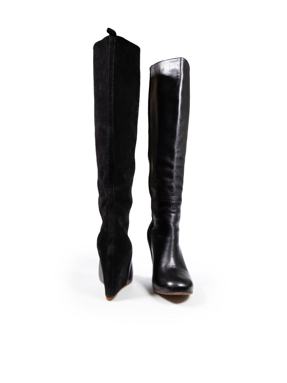 Céline Black Suede & Leather Wedge Boots Size IT 37.5 In Good Condition For Sale In London, GB