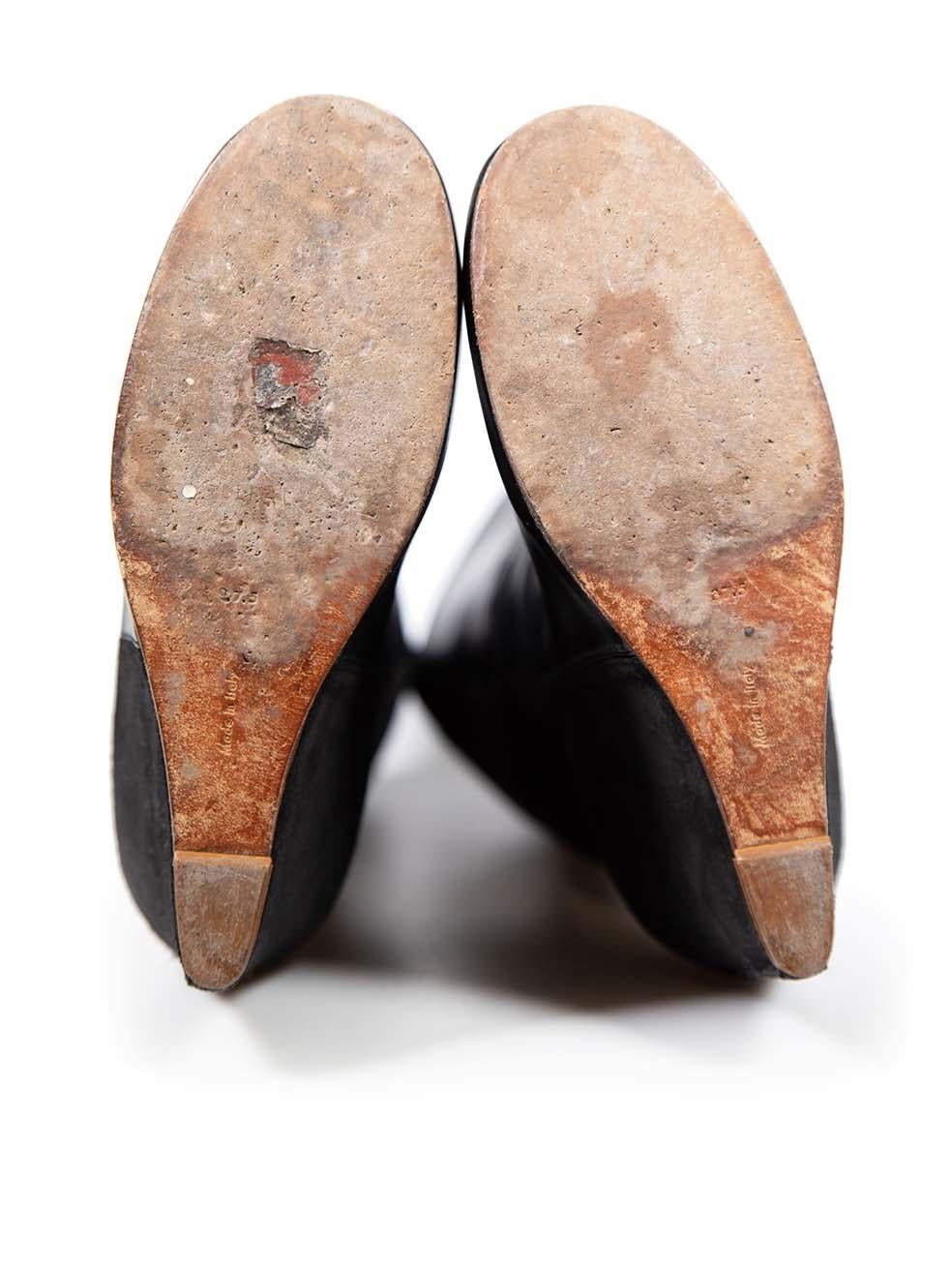 Women's Céline Black Suede & Leather Wedge Boots Size IT 37.5 For Sale