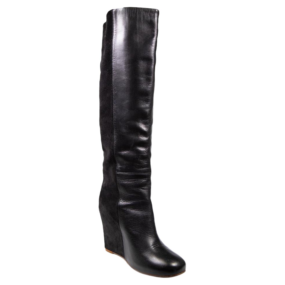 Céline - Bottes à talons compensés en daim et cuir noir - Taille IT 37.5