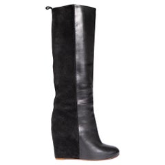 Céline Black Suede 
Leather Wedge Boots Size IT 37.5