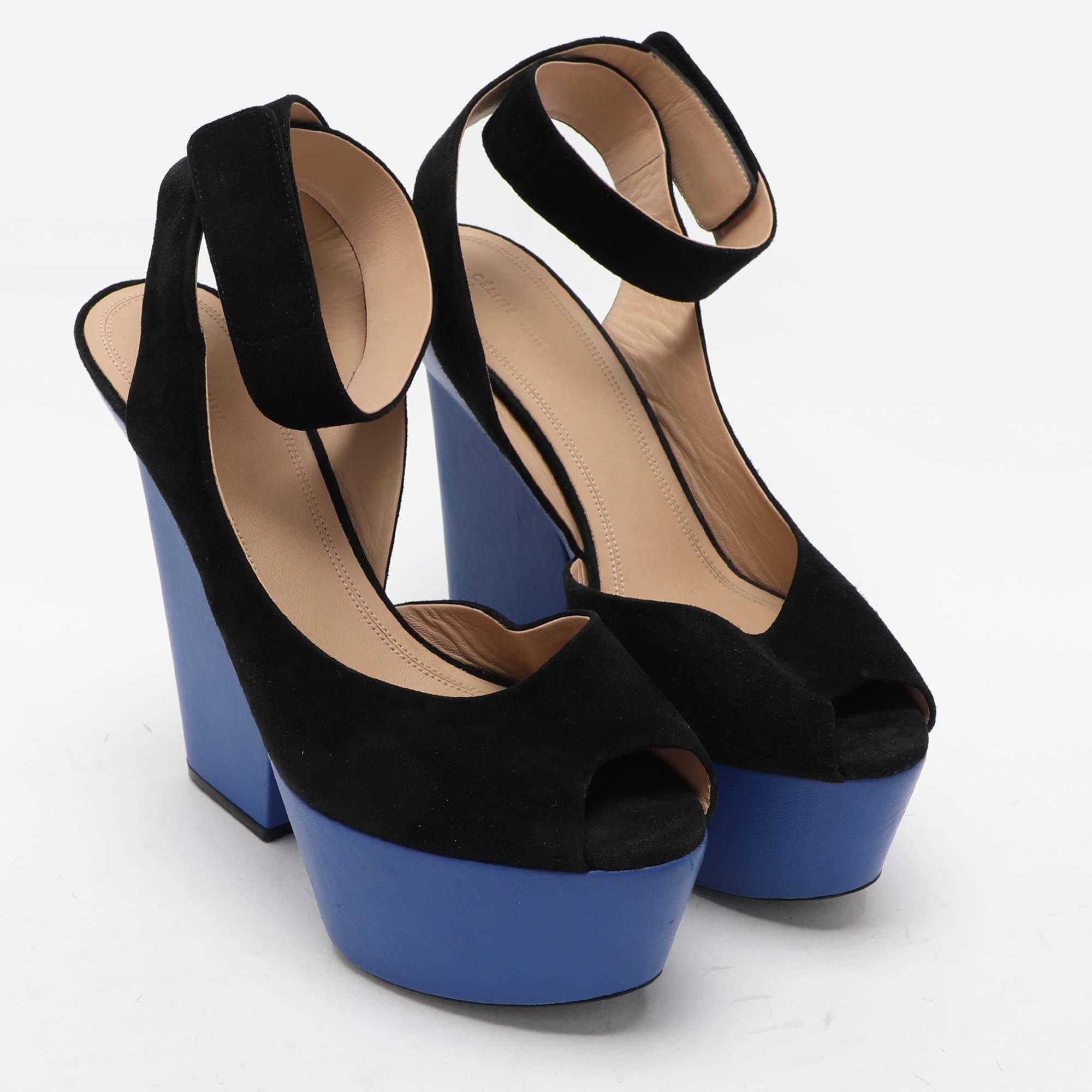 Sandales à plateforme en daim noir de Celine Taille 39.5 Bon état - En vente à Dubai, Al Qouz 2