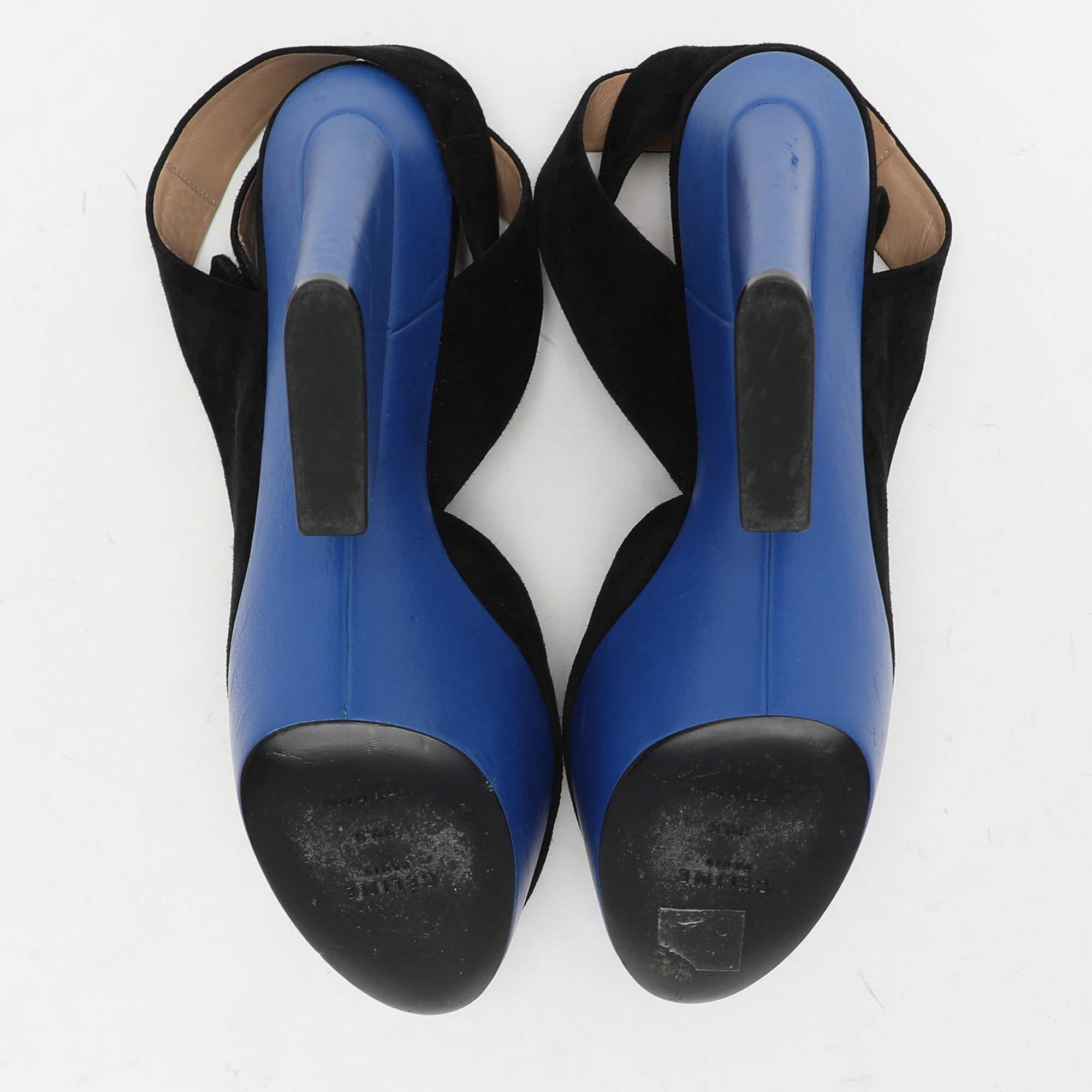 Sandales à plateforme en daim noir de Celine Taille 39.5 en vente 1