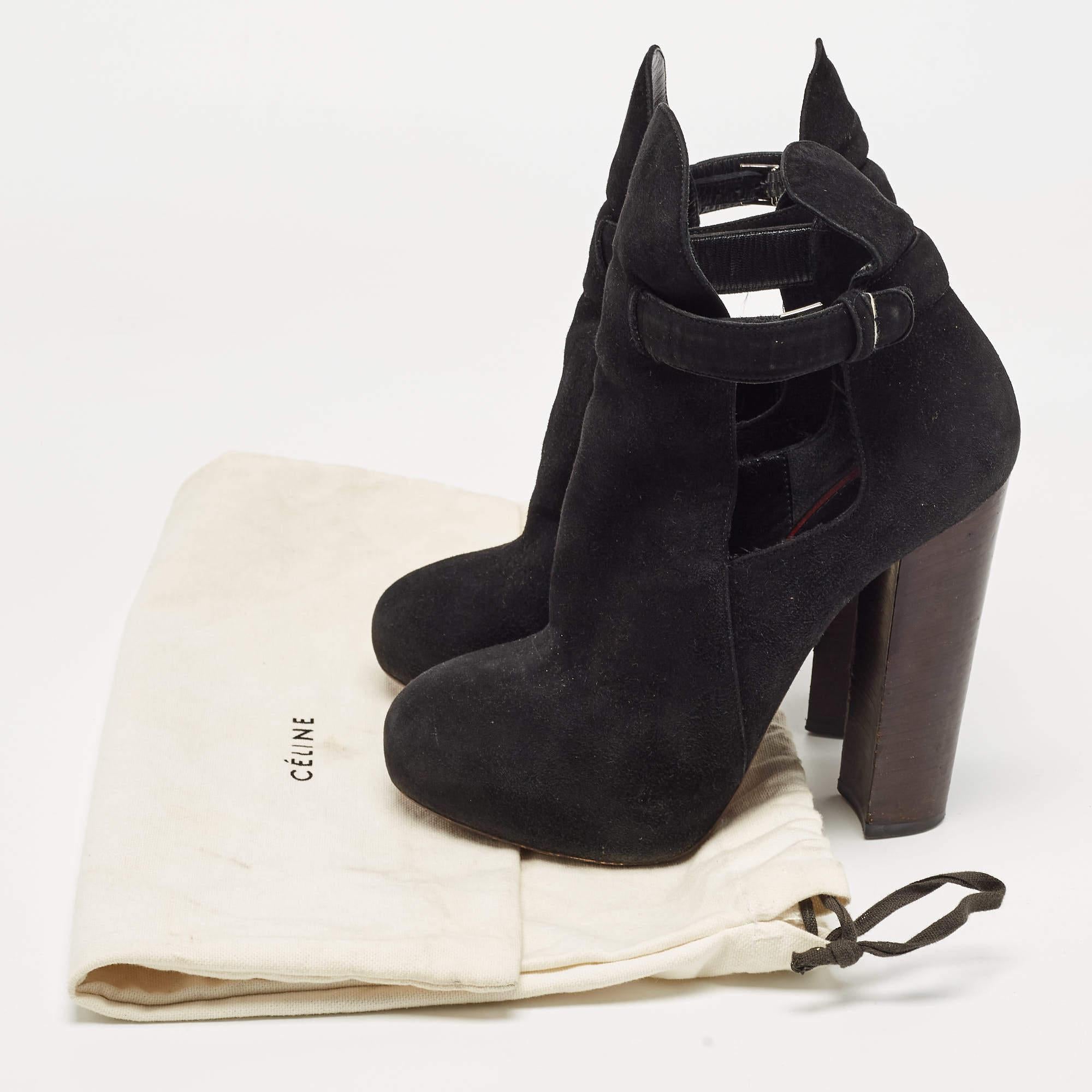 Celine Black Suede Platform Block Heel Ankle Booties Size 37 For Sale 6