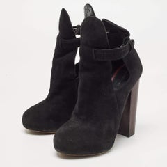 Celine Black Suede Platform Block Heel Ankle Booties Size 37
