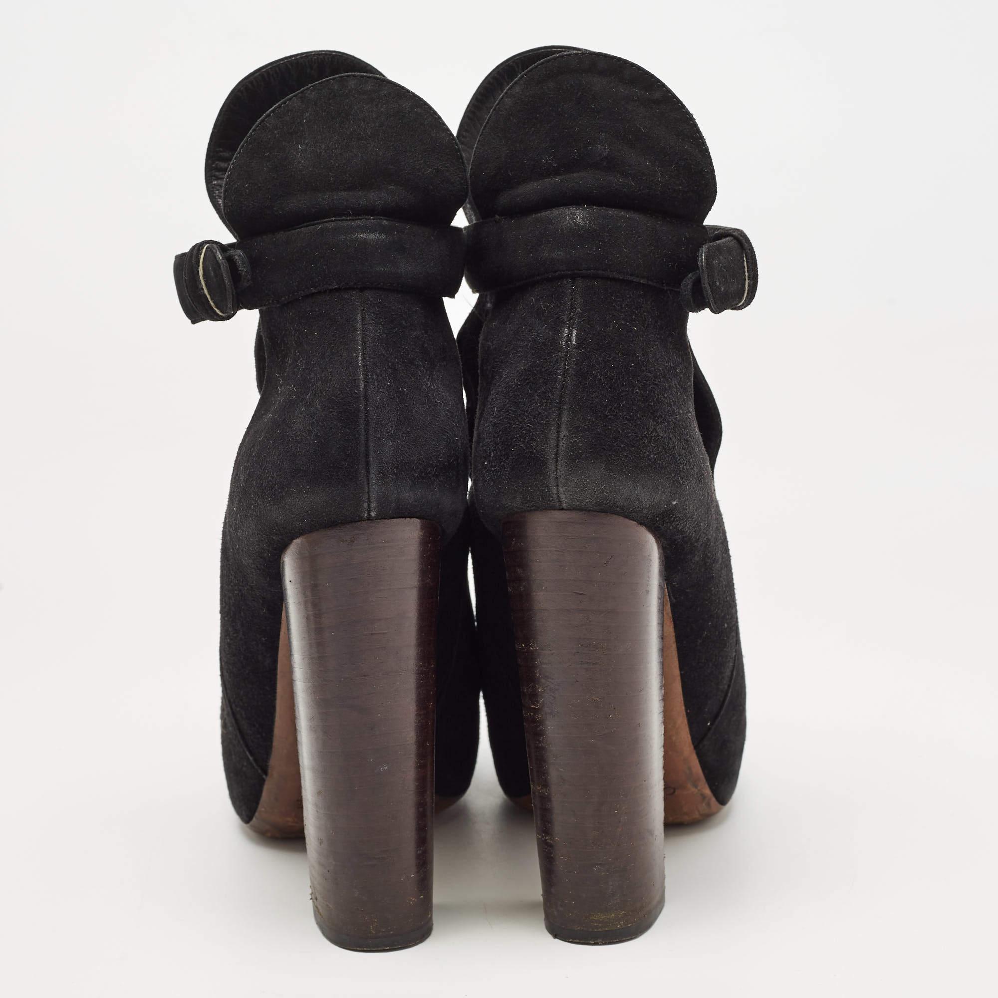 Celine Black Suede Platform Block Heel Ankle Booties Size 37 For Sale 4