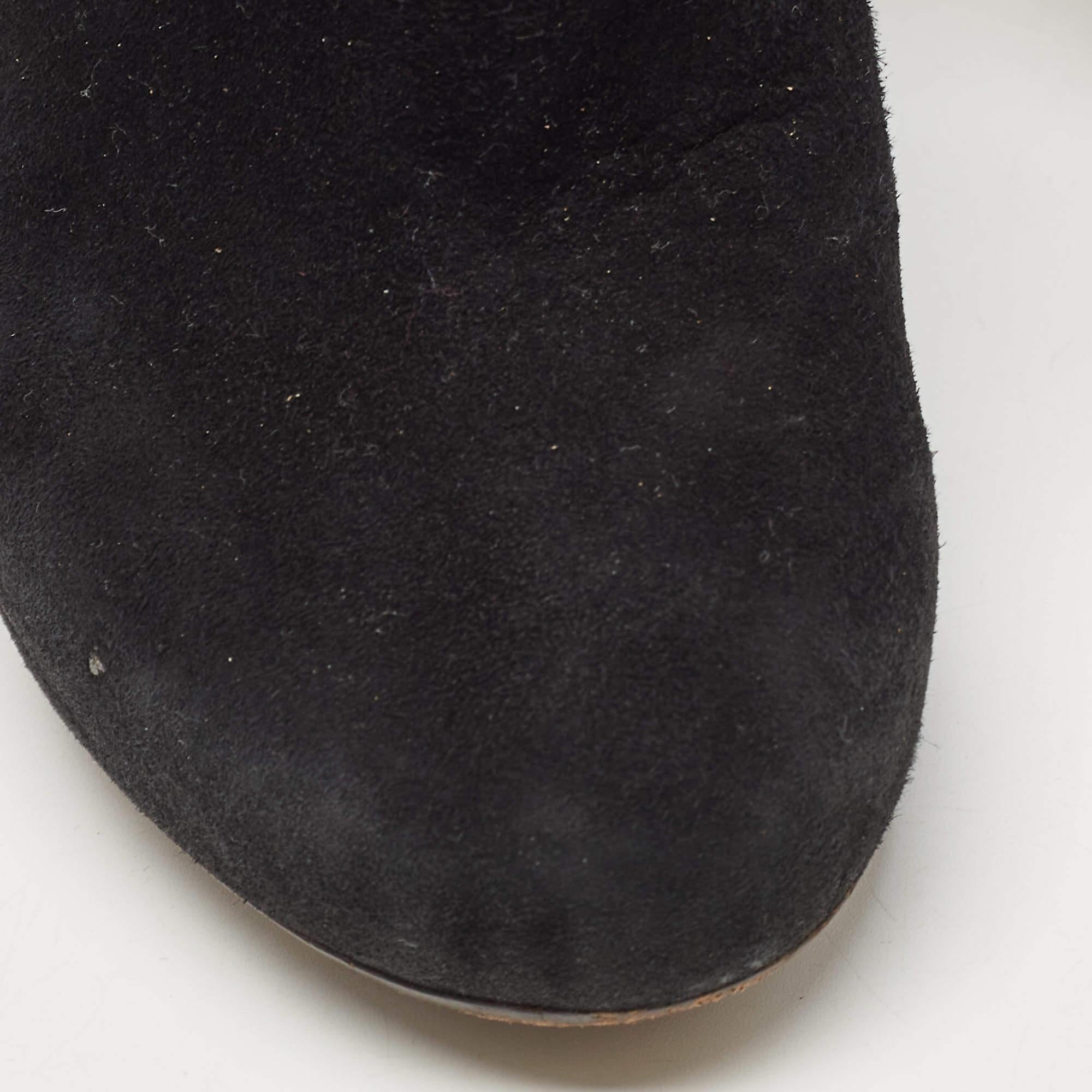 Celine Black Suede Platform Block Heel Ankle Booties Size 37 For Sale 5