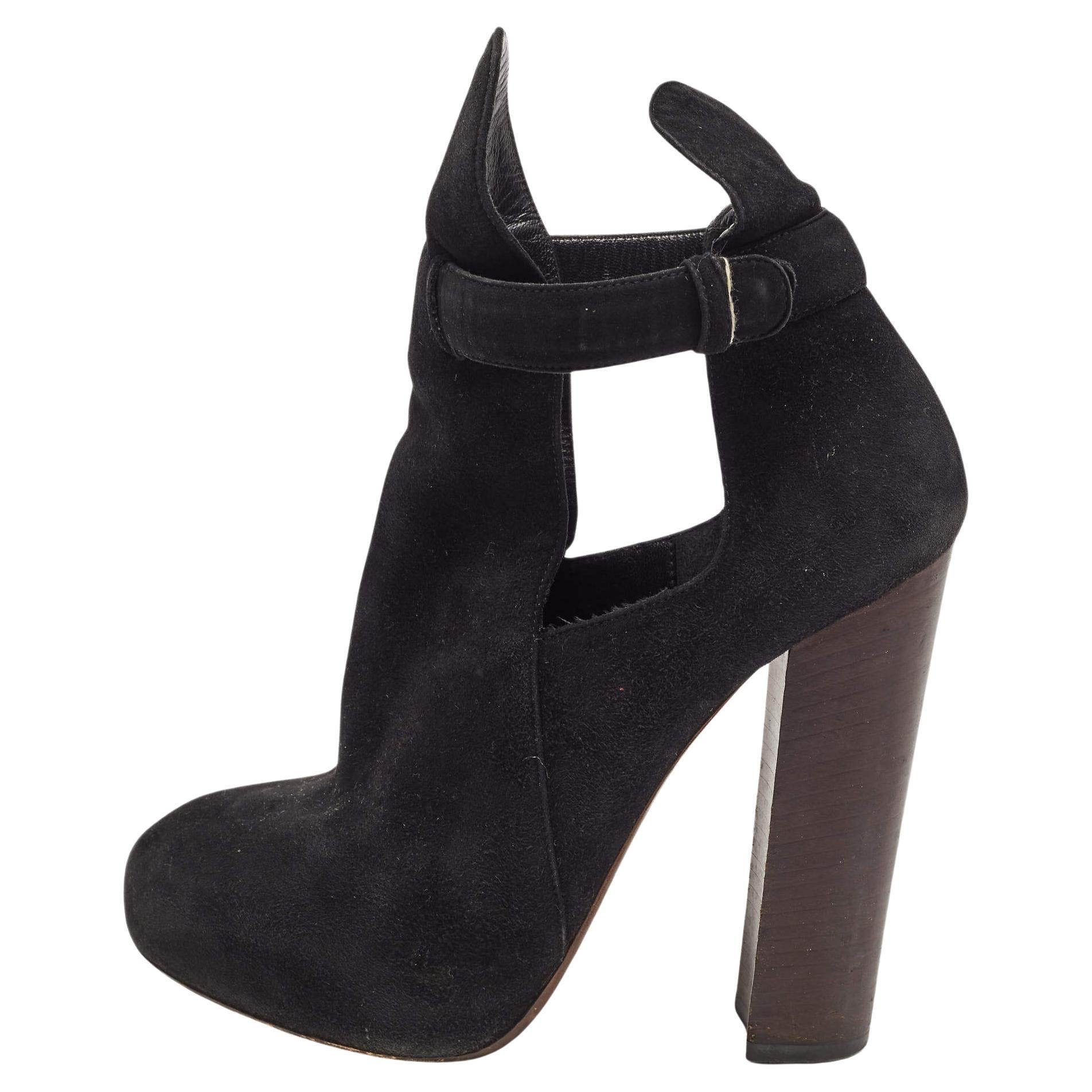 Celine Black Suede Platform Block Heel Ankle Booties Size 37 For Sale