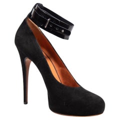 Céline Black Suede Round Toe Ankle Strap Pumps Size FR 39