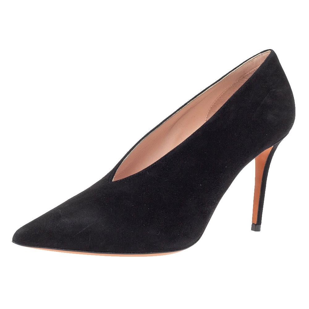 Celine Black Suede V Cut Pointed Toe Pumps Size 39