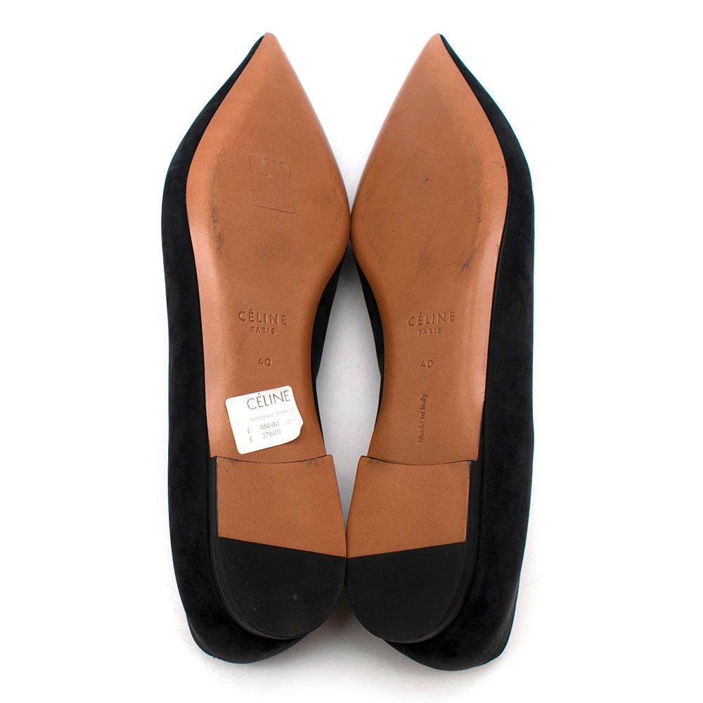 Celine Black Suede V-Neck Pointed Flats - Size EU 40 In New Condition For Sale In London, GB