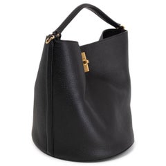CELINE black supple grained leather BUCKET 16 Shoulder Bag