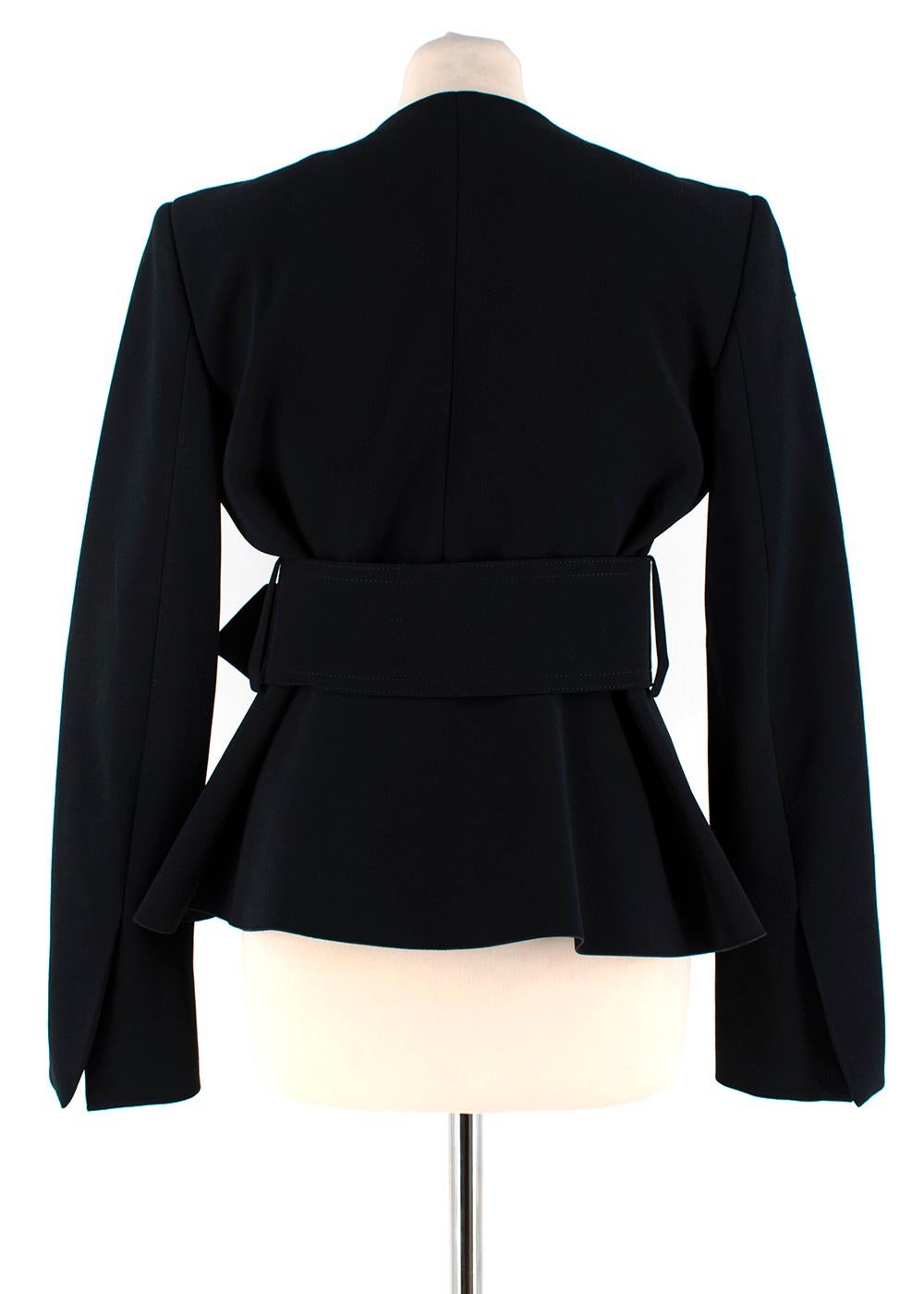Celine Black Tailored Peplum Belted Jacket - Size US 6 In Excellent Condition In London, GB