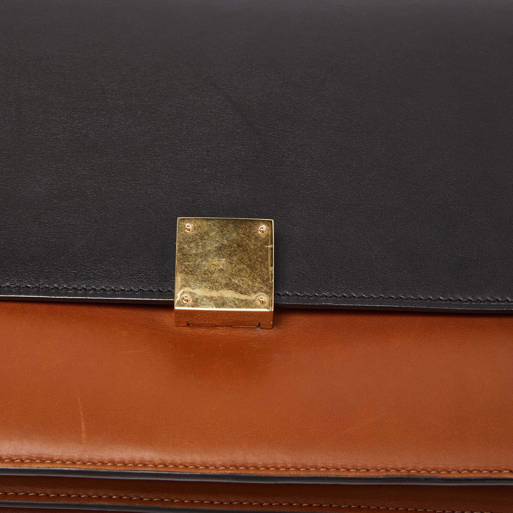 Celine Black/Tan Leather Large Case Flap Chain Bag 4